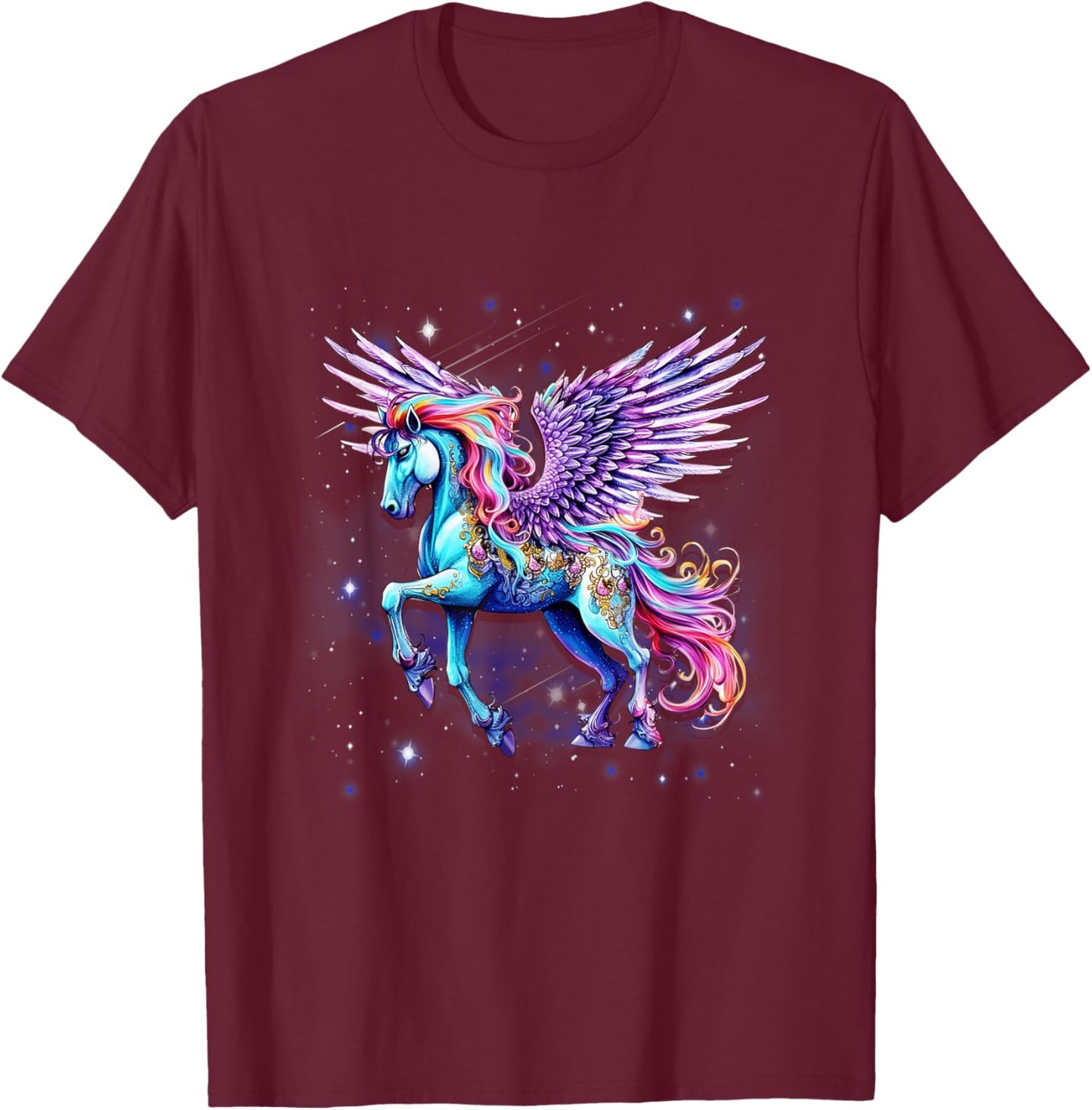 Rainbow Wings Unicorn Pegasus Fantasy Art T-Shirt - T-Shirt | Maroon