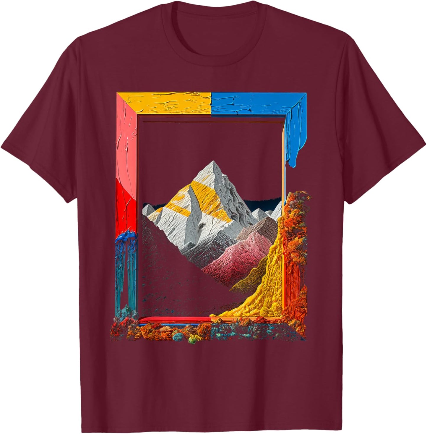 Nature Art Colorful Mountains Graphic Artwork T-Shirt - T-Shirt | Maroon