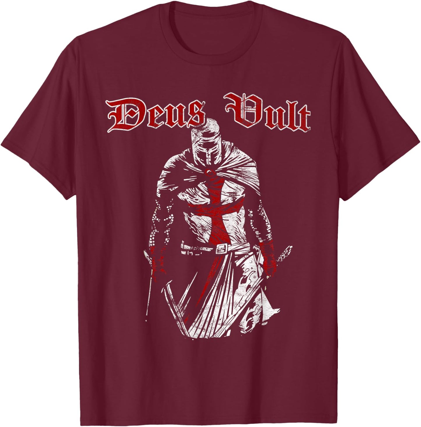 Deus Vult - Knight Templar - Vintage Crusader T-Shirt - T-Shirt | Maroon