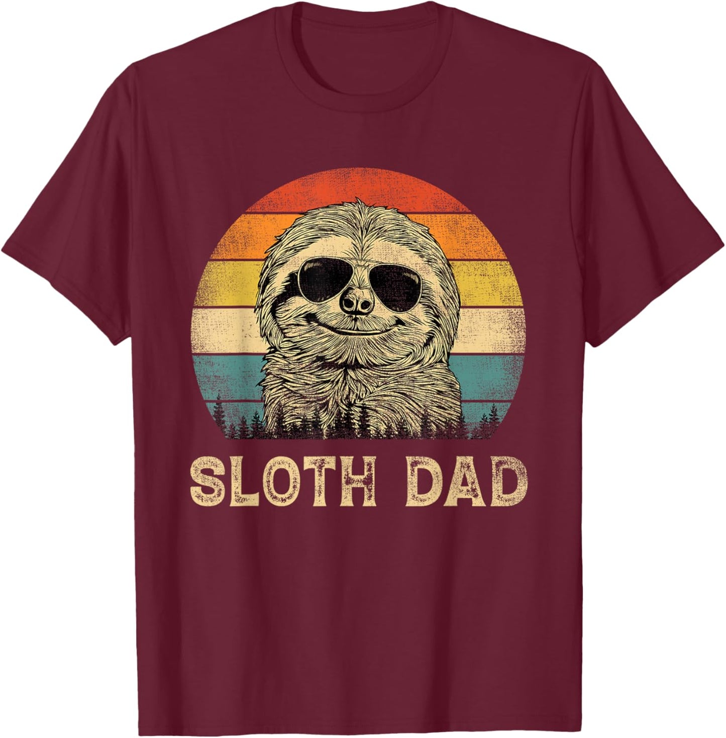 Vintage Sloth Dad Sloth Lovers Daddy Father's Day T-Shirt - T-Shirt | Maroon