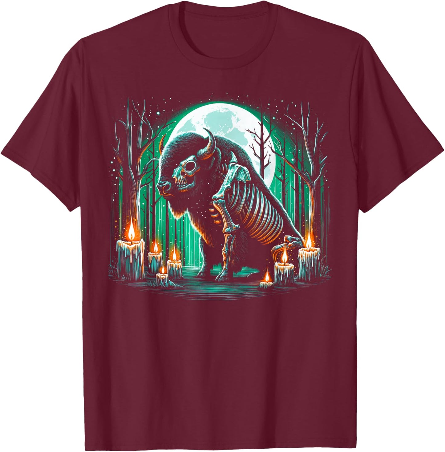 Cool Bison Skeleton Halloween Christmas Birthday T-Shirt - T-Shirt | Maroon