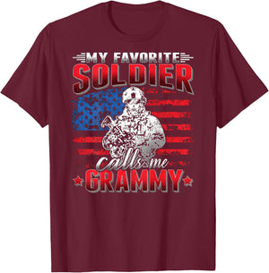 My Favorite Soldier Calls Me Grammy US Flag Army Grandmother T-Shirt - T-Shirt | Maroon
