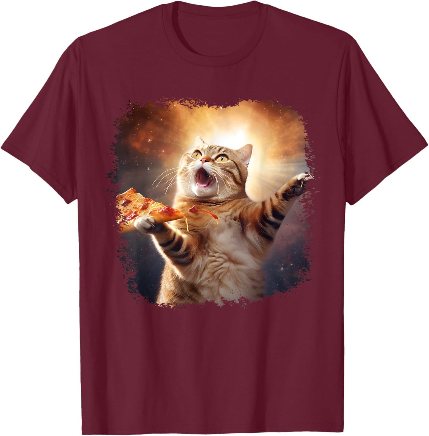 Space Cat Pizza Cat Galaxy Cute Kitty In Space Pizza Lovers T-Shirt - T-Shirt | Maroon