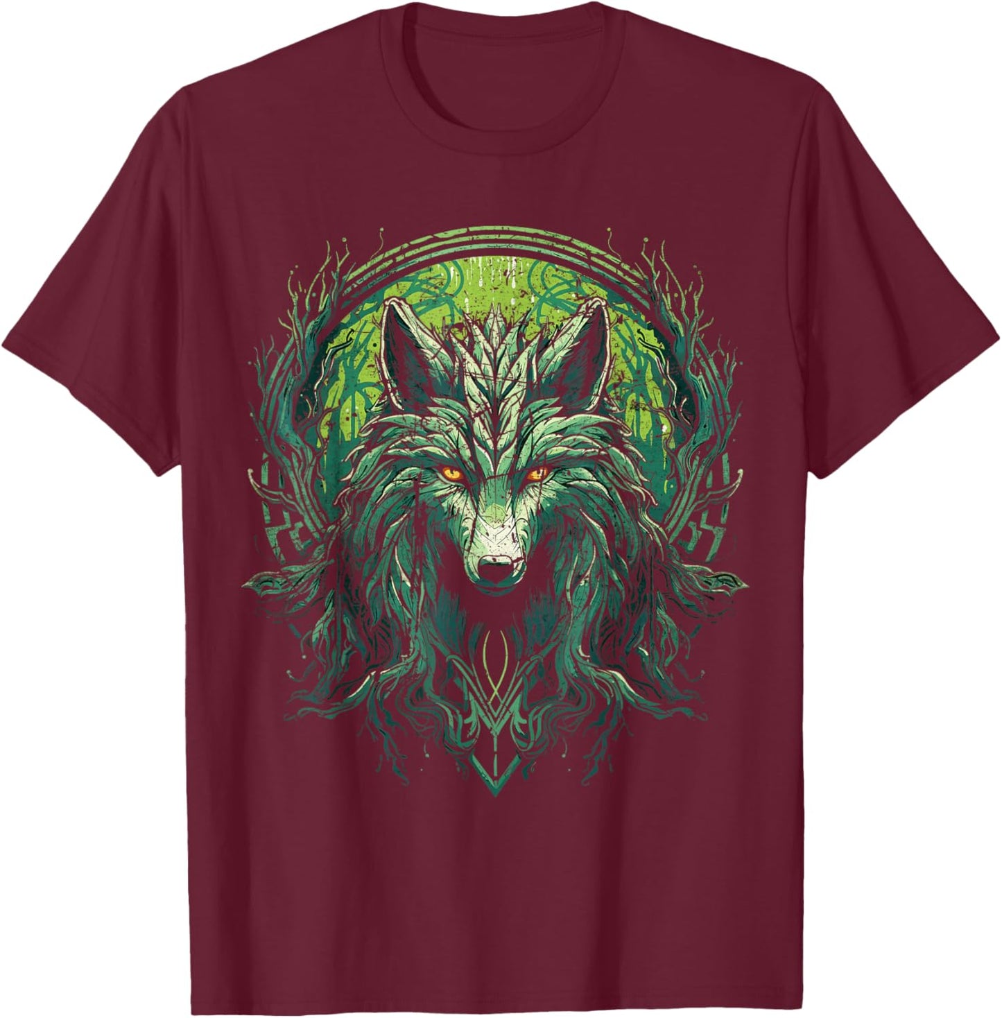Celtic Mythology Fenrir Wolf Runes Viking Wolf of Odin T-Shirt - T-Shirt | Maroon
