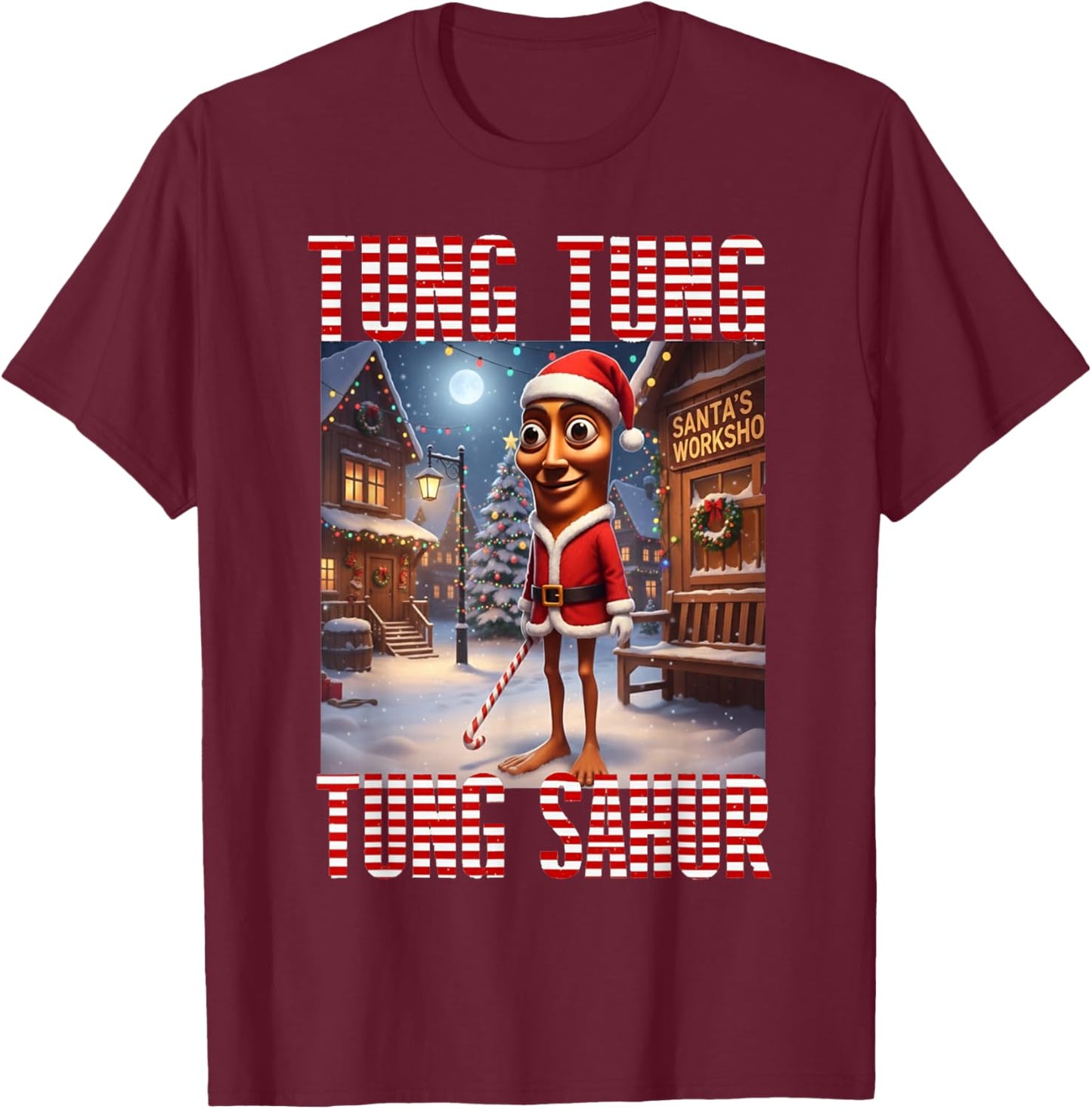 Tung Tung Tung Sahur - Merry Christmas Xmas Brainrot T-Shirt - T-Shirt | Maroon