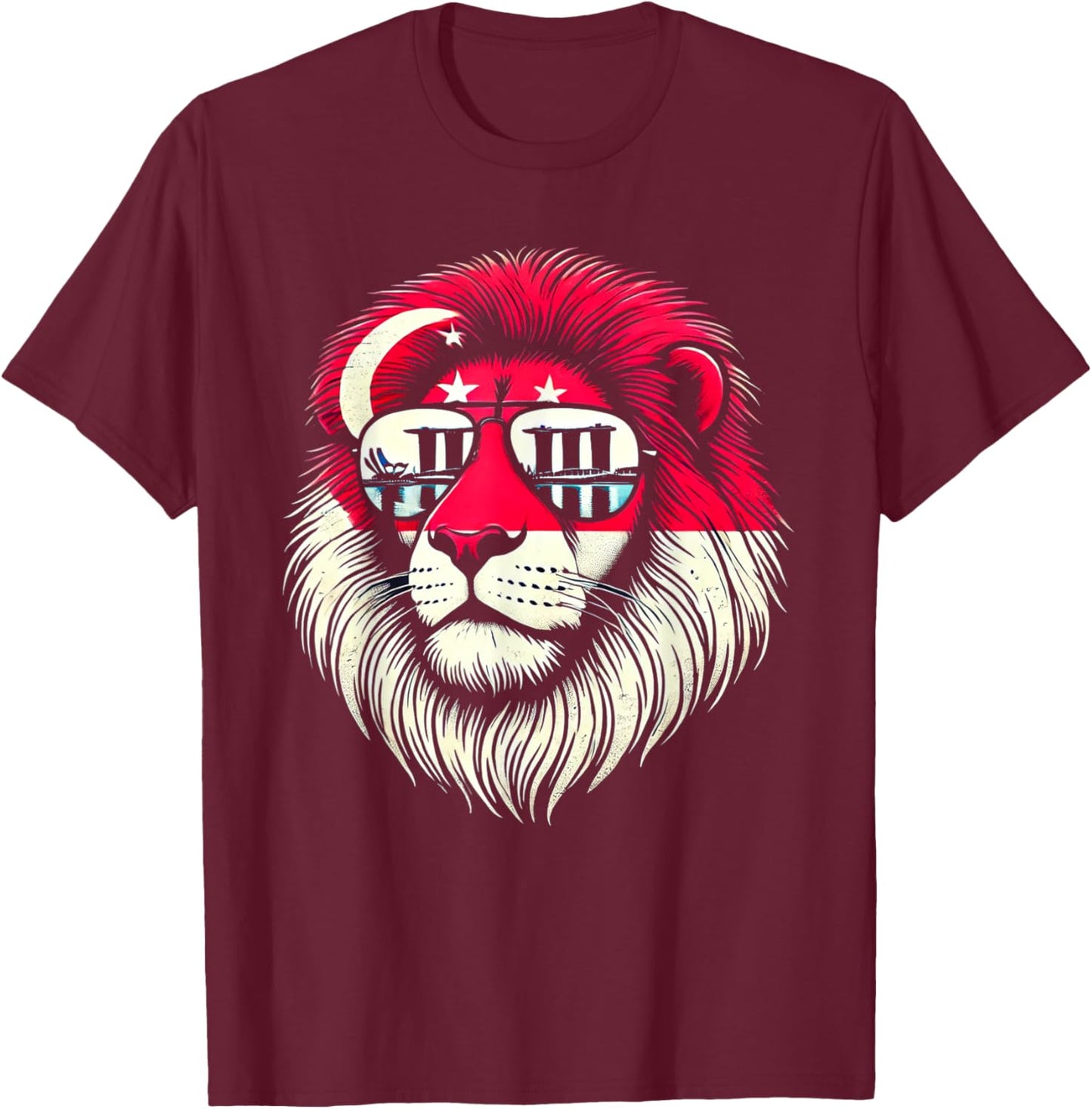 Republic of Singapore Lion Singaporean Flag T-Shirt - T-Shirt | Maroon