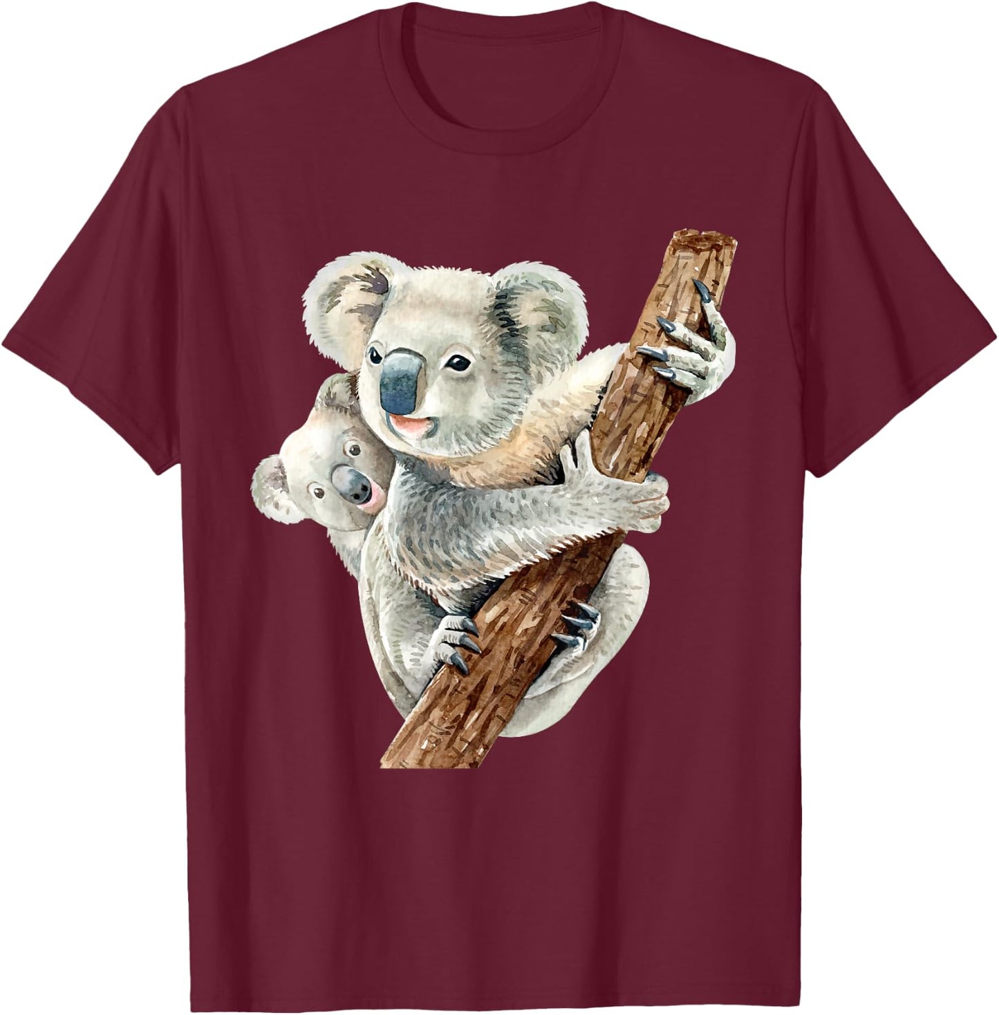 Cute Koala Bear and Baby Realistic Watercolor T-Shirt - T-Shirt | Maroon