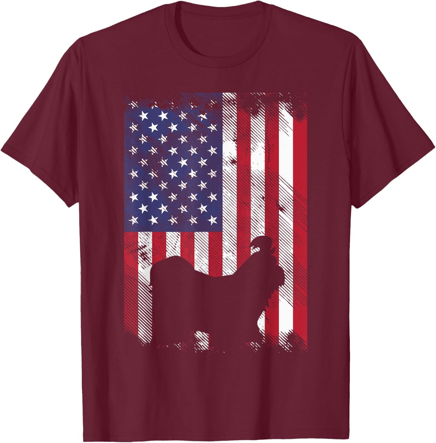 Shih Tzu America Flag Vintage Patriotic Dog Lover Owner Gift Kids Men T-Shirt - T-Shirt | Maroon