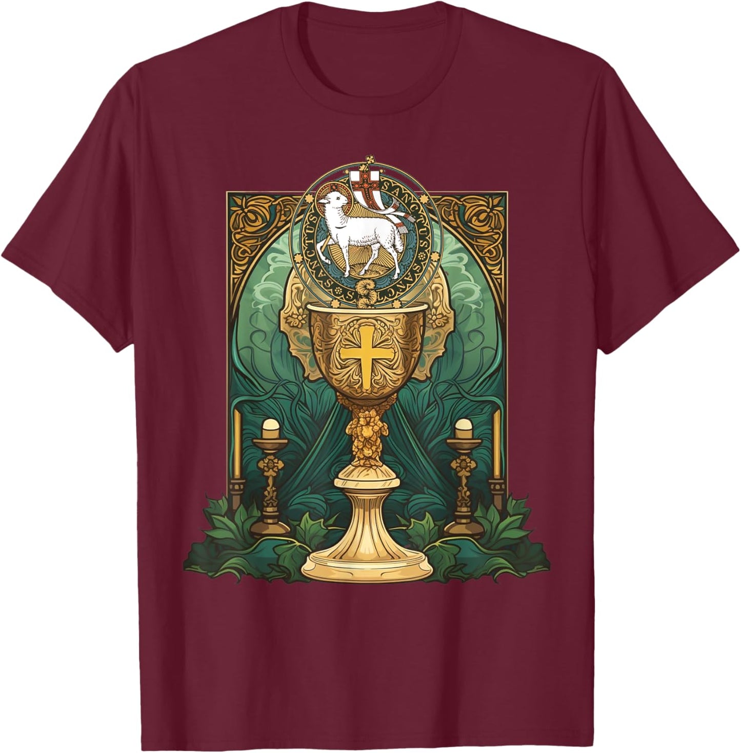 Agnus Dei Sanctus Traditional Latin Mass Catholic T-Shirt - T-Shirt | Maroon