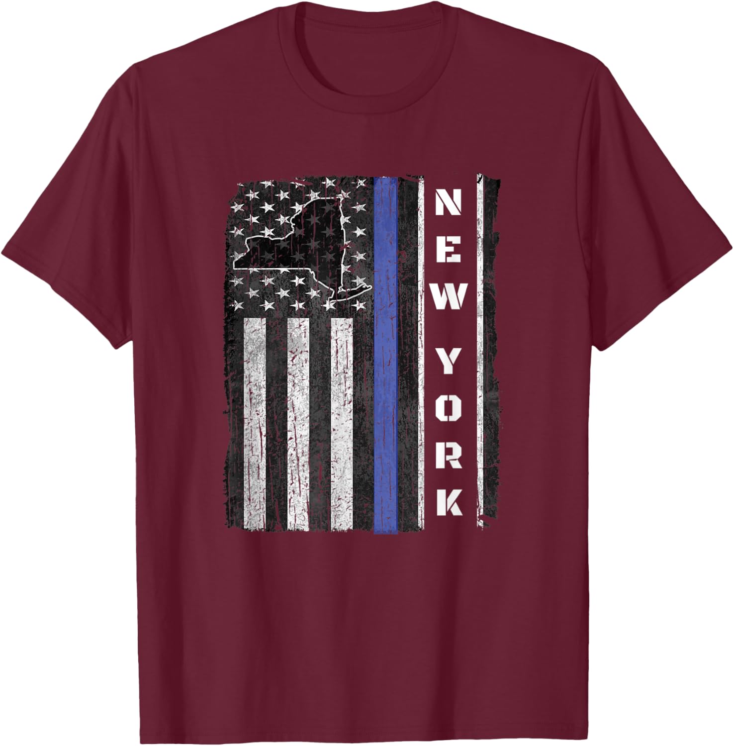 New York Thin Blue Line Police Week Shirt USA Flag Gift Cop T-Shirt - T-Shirt | Maroon