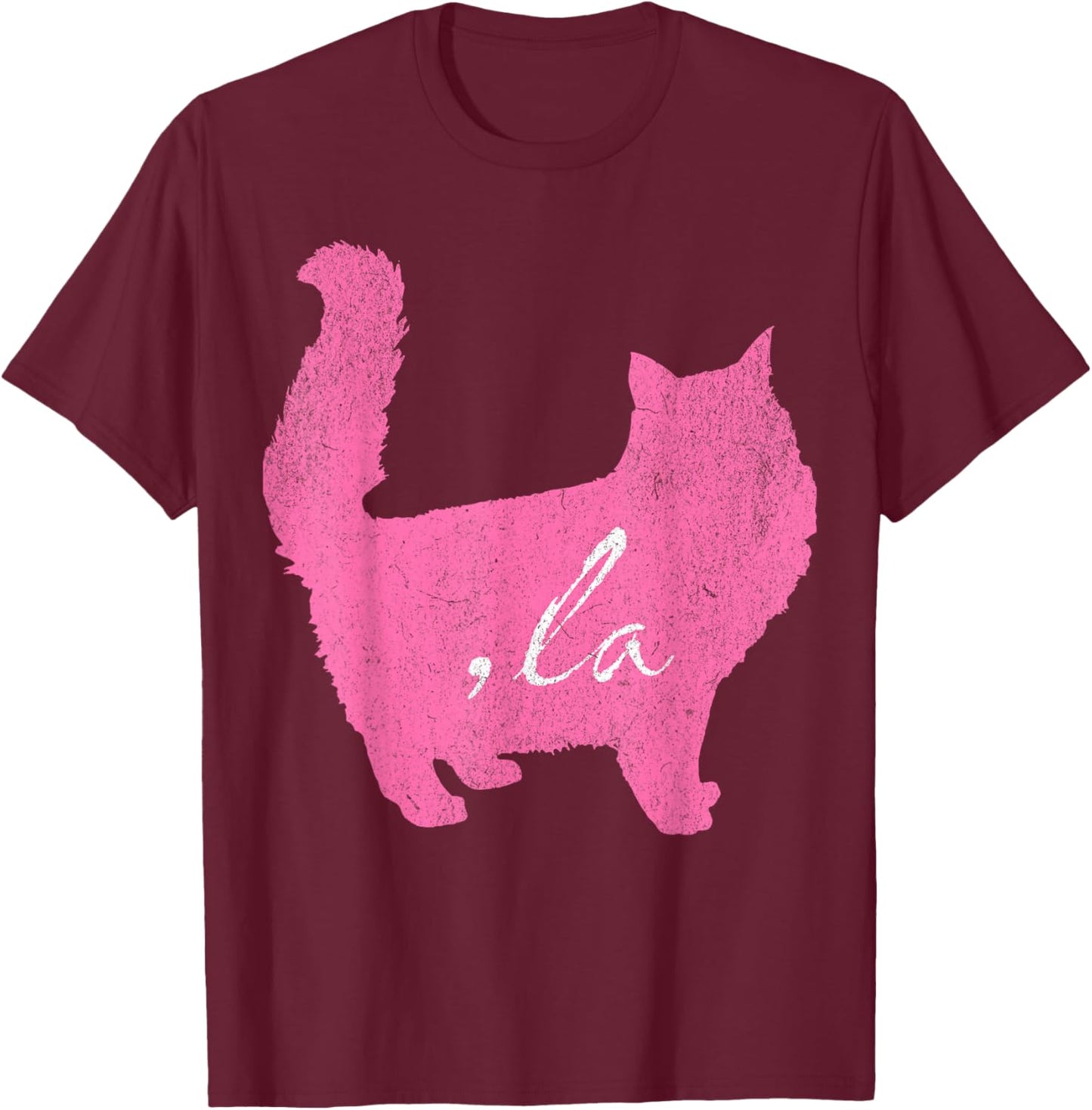 la/ Comma la/Comma la in A Pink Cat Silhouette Women Girls Kids T-Shirt - T-Shirt | Maroon
