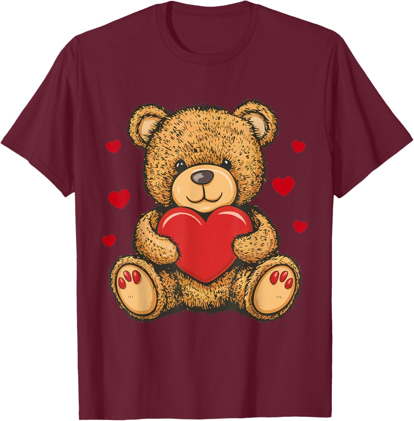 Adorable Teddy Bear with Heart- Love plushie T-Shirt - T-Shirt | Maroon