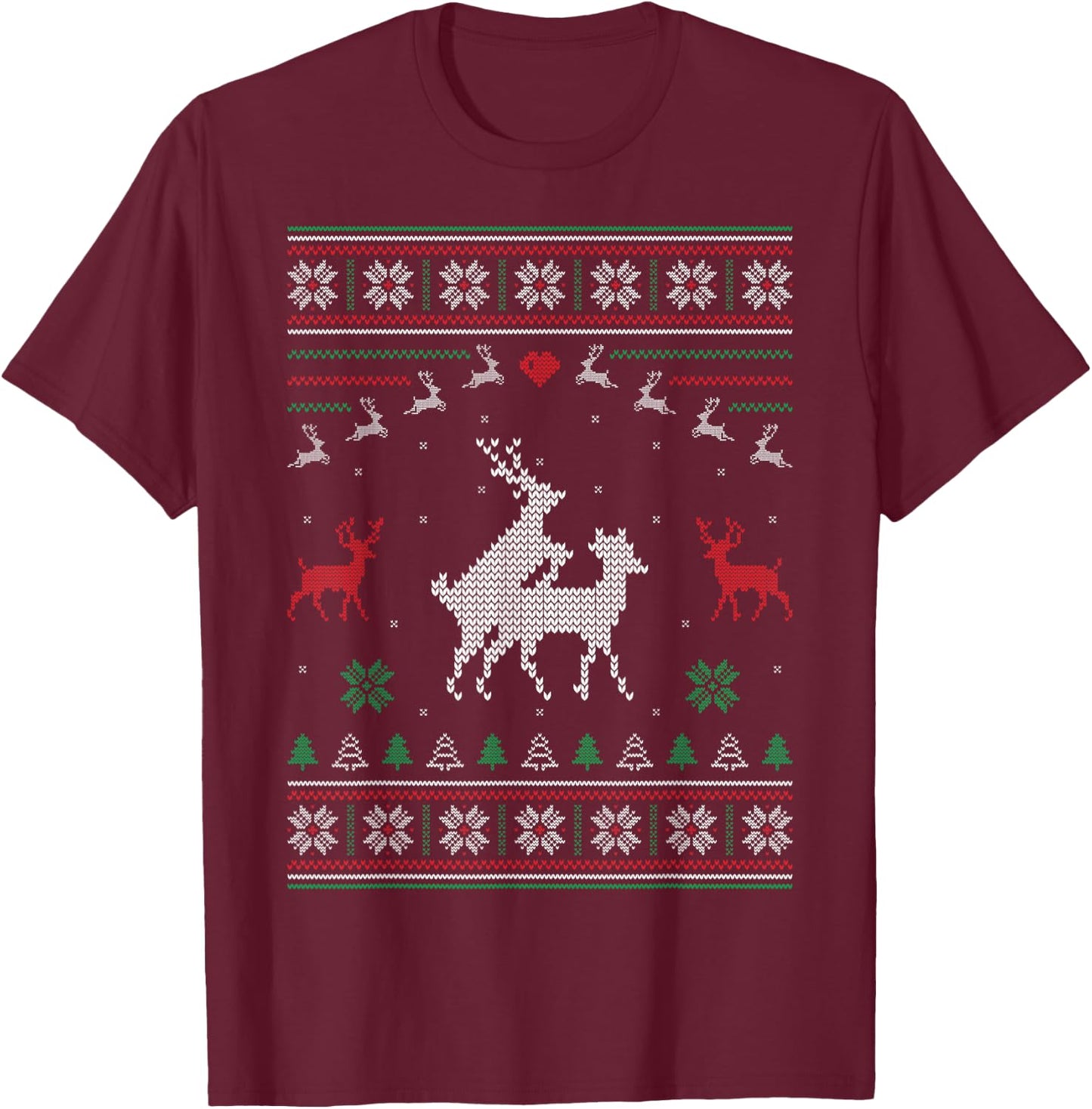 Loving Reindeer Couple Ugly Christmas Sweater Deer Pair T-Shirt - T-Shirt | Maroon