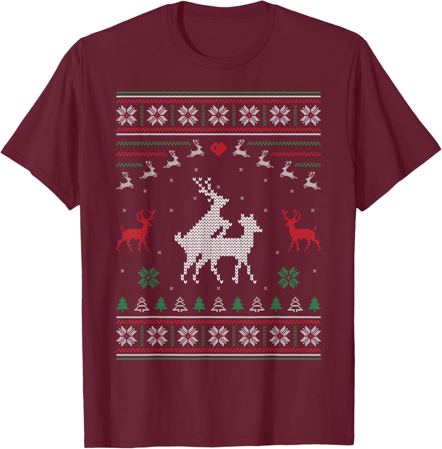 Loving Reindeer Couple Ugly Christmas Sweater Deer Pair T-Shirt - T-Shirt | Maroon
