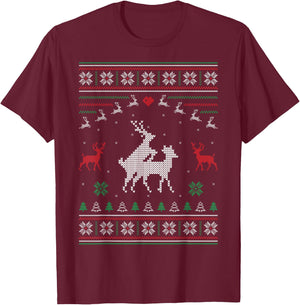 Loving Reindeer Couple Ugly Christmas Sweater Deer Pair T-Shirt - T-Shirt | Maroon