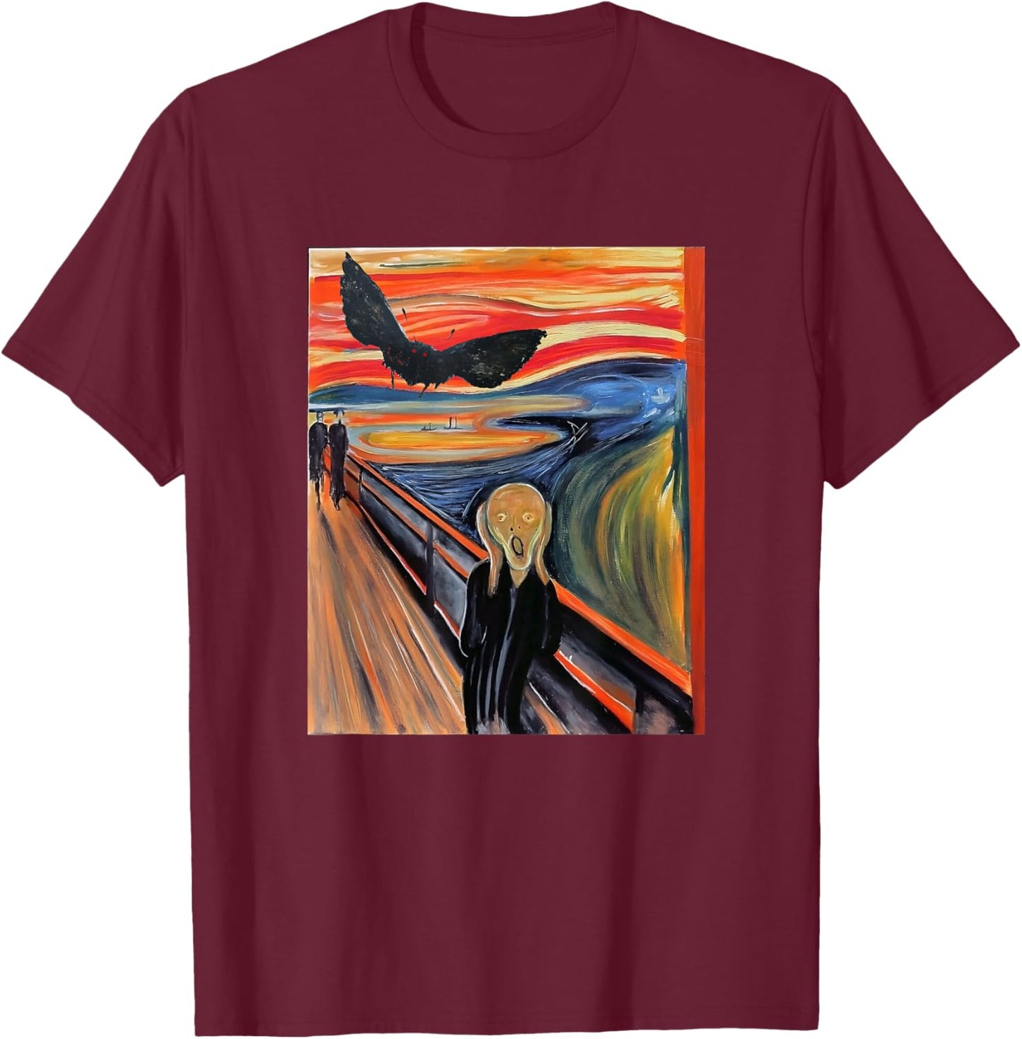 Mothman The Scream Mashup WV Cryptid Art T-Shirt - T-Shirt | Maroon