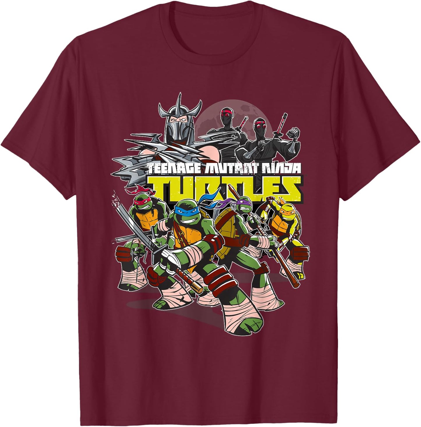 TMNT Shredder Super villain With All Characters T-Shirt - T-Shirt | Maroon