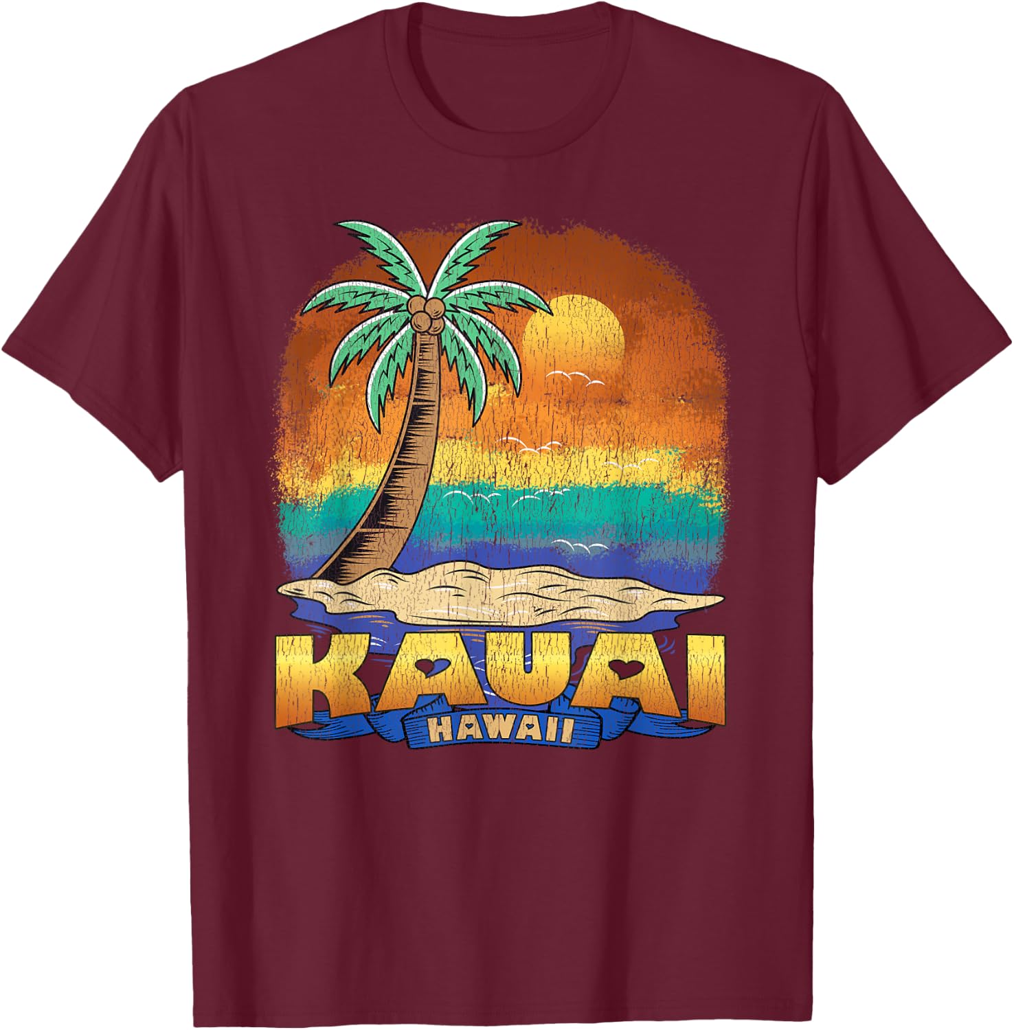 KAUAI HAWAII | Vintage Distressed Souvenir T-Shirt - T-Shirt | Maroon