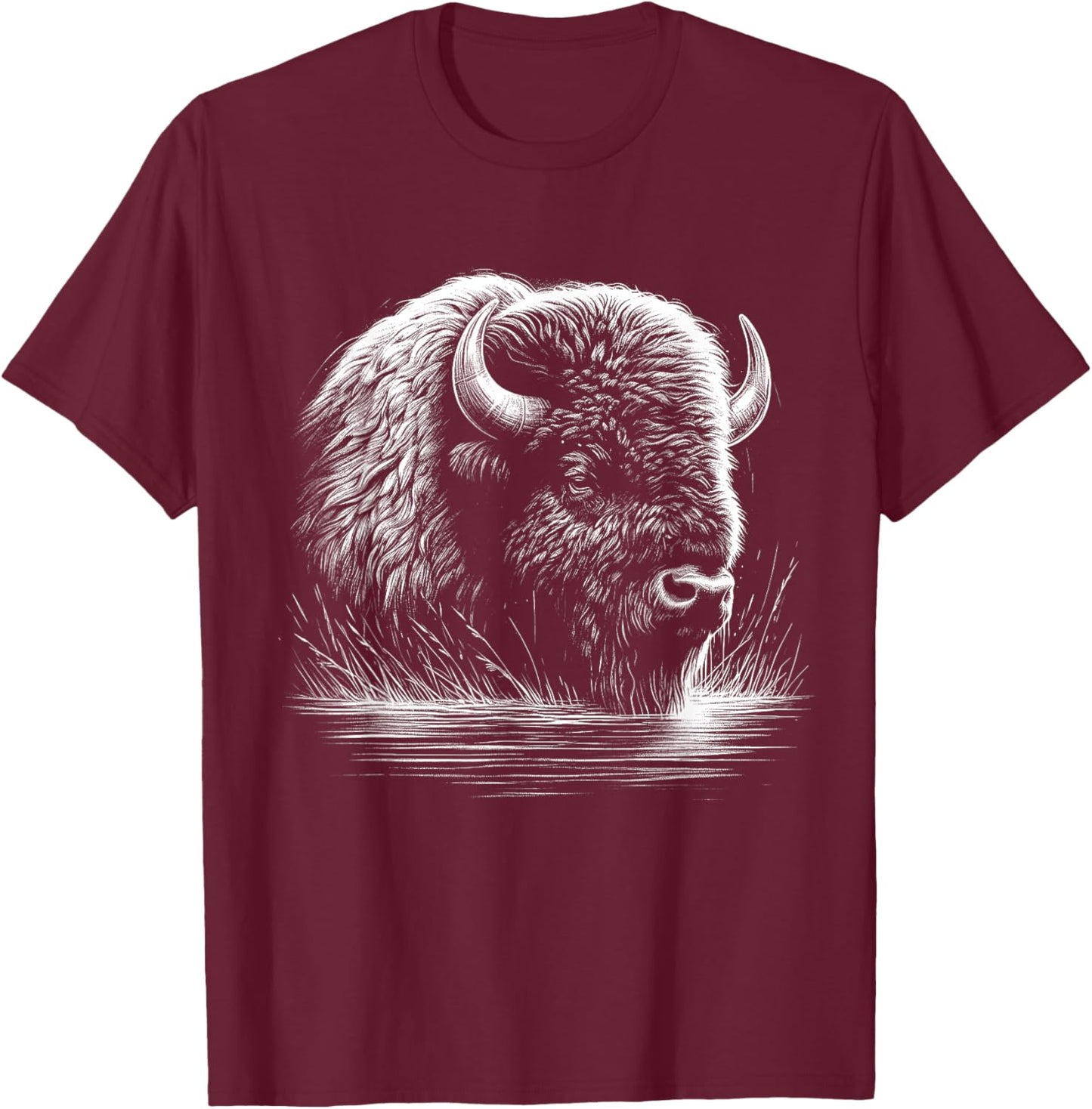Bison Lover Art Design T-Shirt - T-Shirt | Maroon
