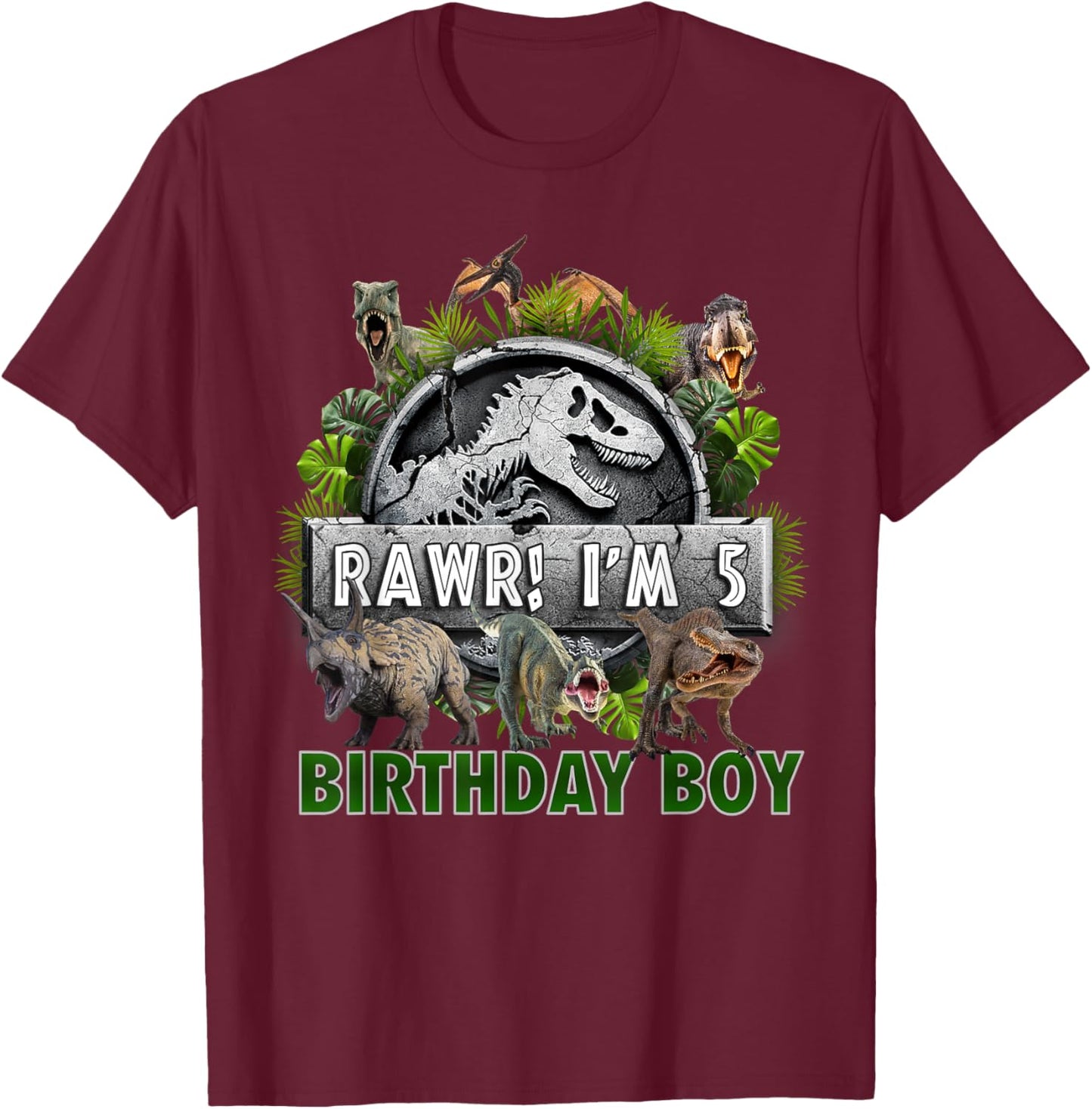 Kids 5 Year Old Shirt 5th Birthday Boy T Rex Dinosaur T-Shirt - T-Shirt | Maroon