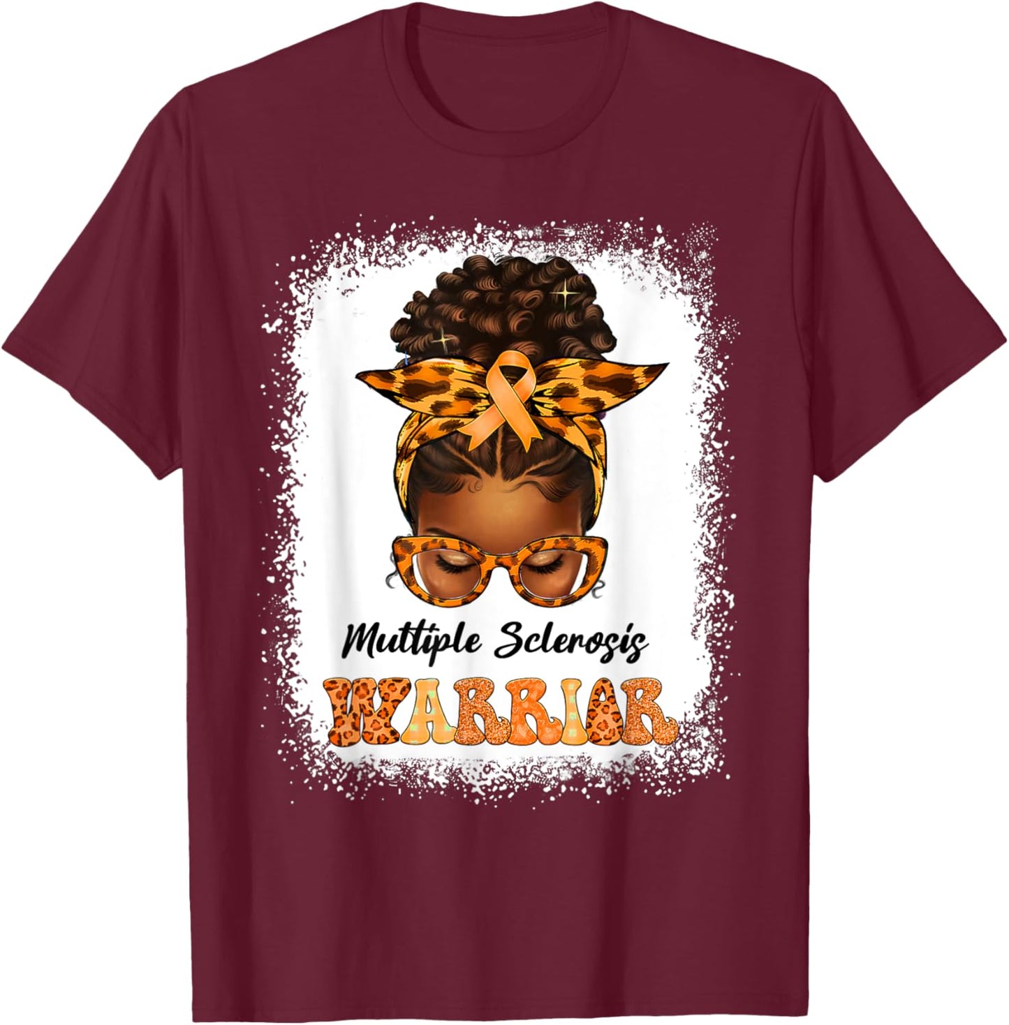 Black Women Multiple Sclerosis Awareness Messy Bun MS T-Shirt - T-Shirt | Maroon