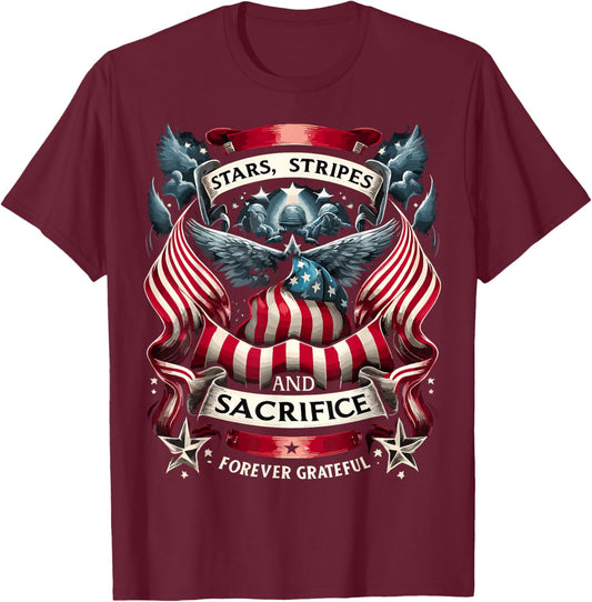 Forever Grateful Veteran Patriotic Military Memorial Day Men T-Shirt - T-Shirt | Maroon