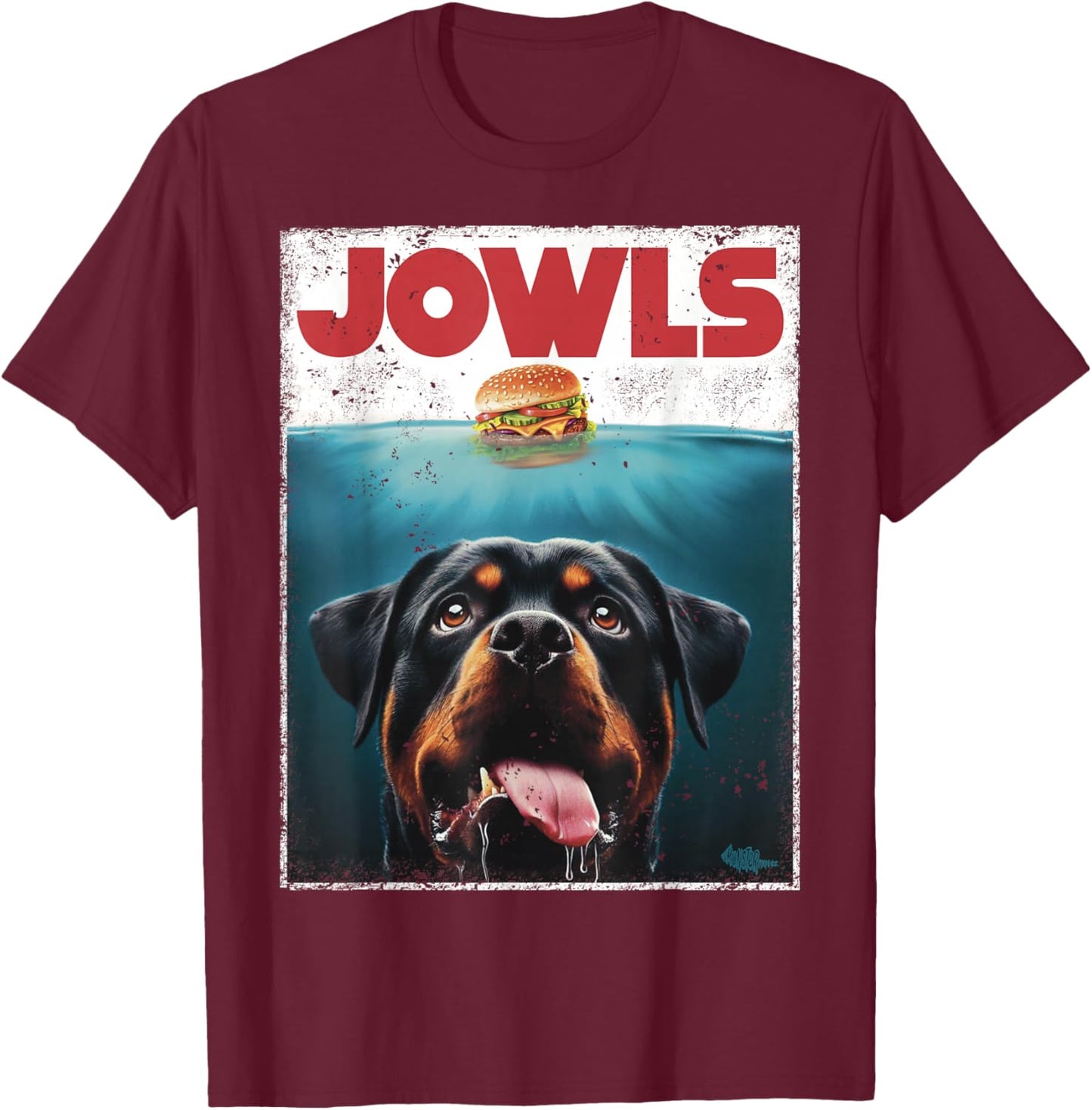 Funny Rottie Rottweiler Jowls Burger, Giant Tank Dog Mom Dad T-Shirt - T-Shirt | Maroon