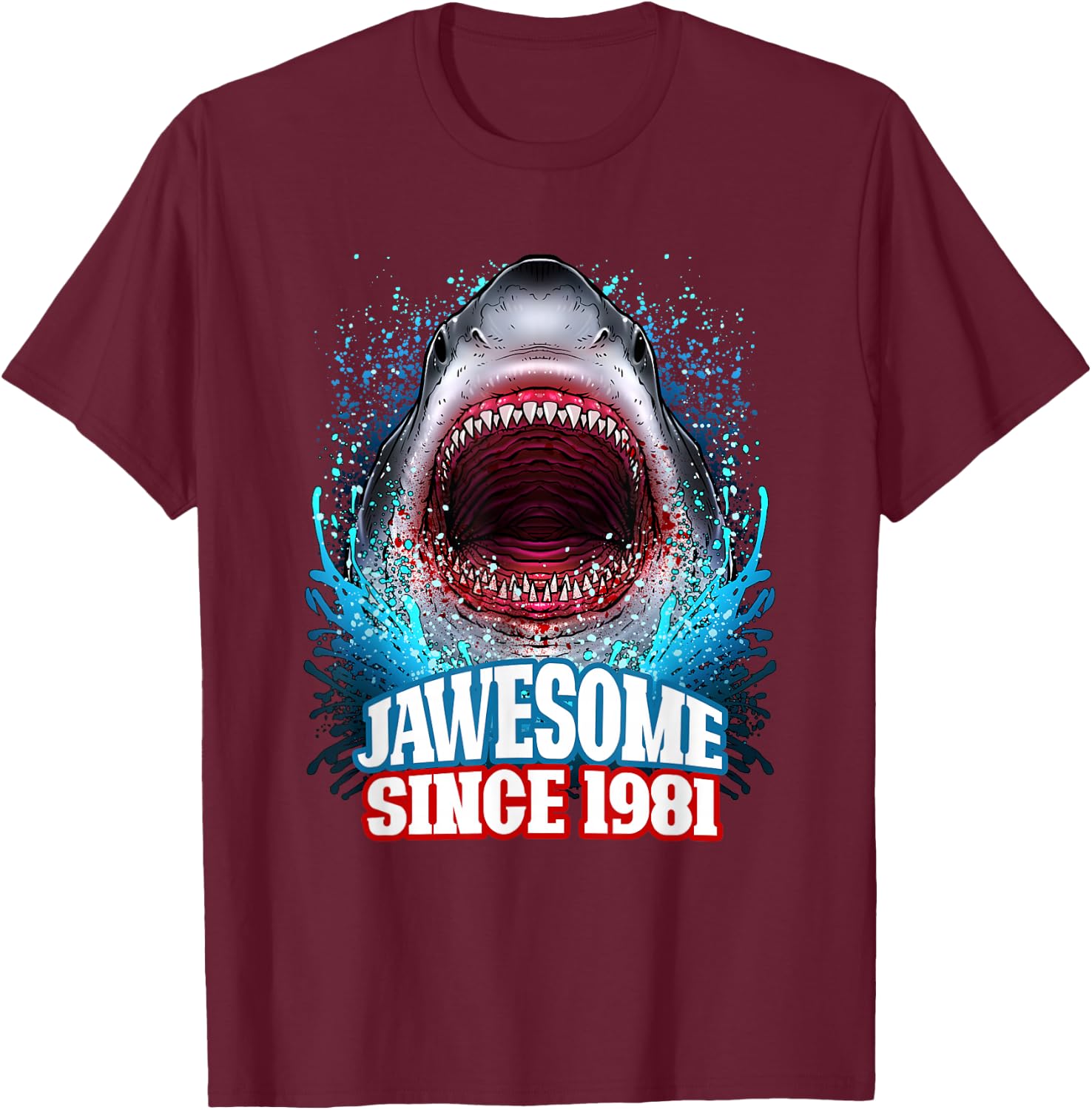 45th Birthday Jawesome Since 1981 Shark 45 Years Old T-Shirt - T-Shirt | Maroon