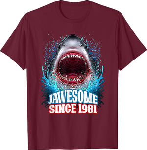 45th Birthday Jawesome Since 1981 Shark 45 Years Old T-Shirt - T-Shirt | Maroon