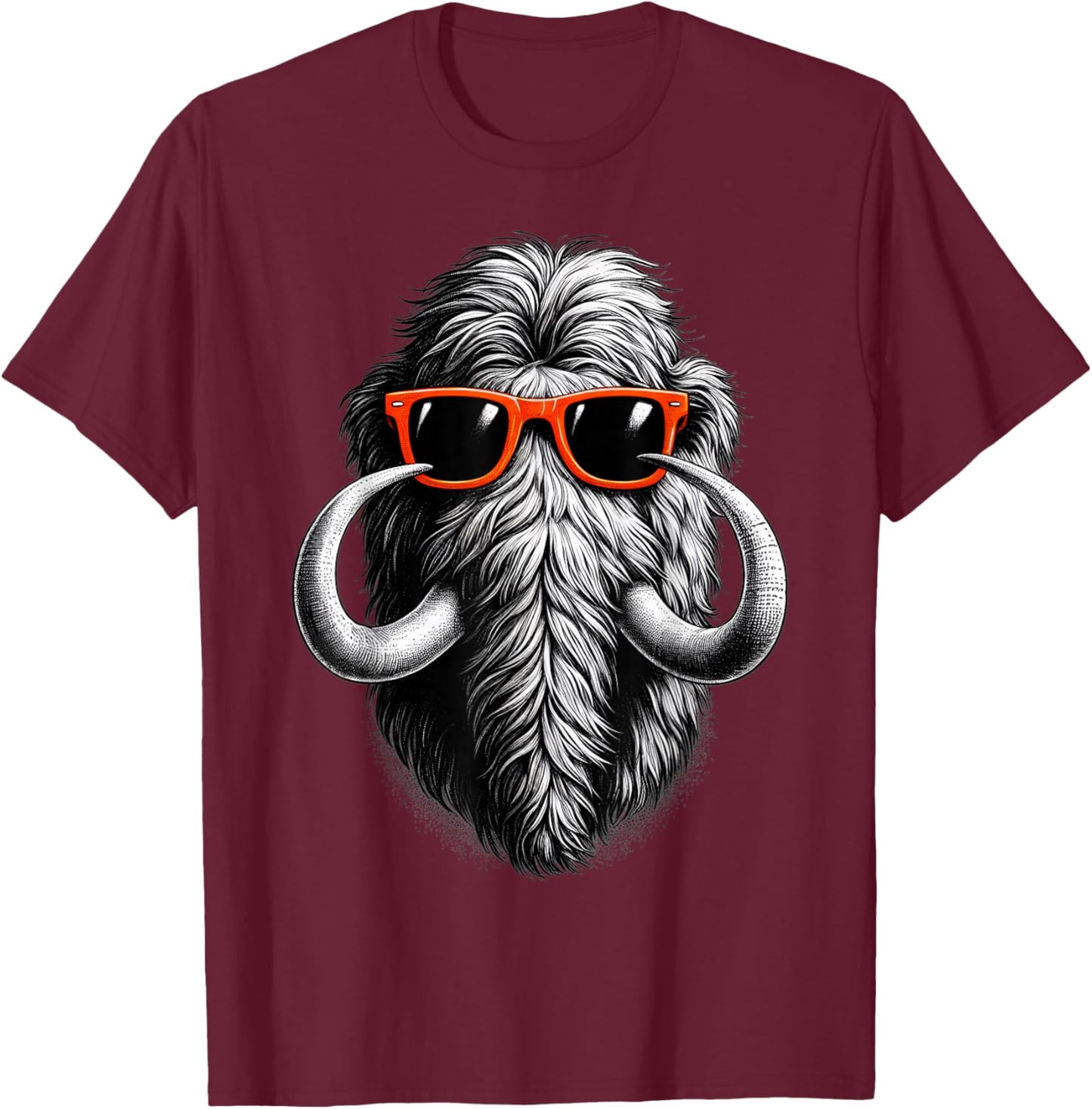Cool Woolly Mammoth Wearing Sunglasses Graphic Art T-Shirt - T-Shirt | Maroon