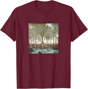 Mangrove Forest Vintage Landscape Graphic T-Shirt - T-Shirt | Maroon