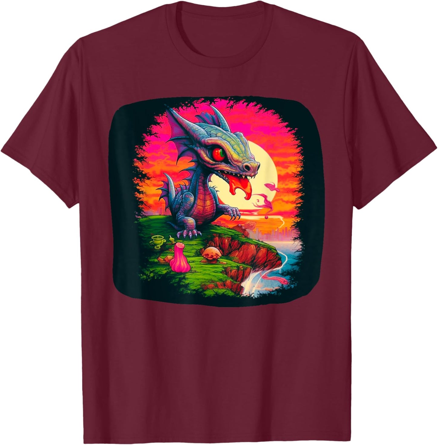 Dragon T Quest I Gamer Colorful Dragon T Fantasy Pop Art T T-Shirt - T-Shirt | Maroon