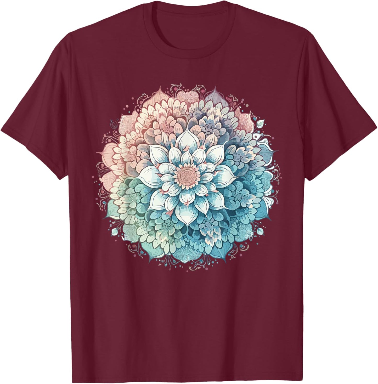 Cute flower Mandala Sacred Fractal Geometry Art Good Vibe T-Shirt - T-Shirt | Maroon