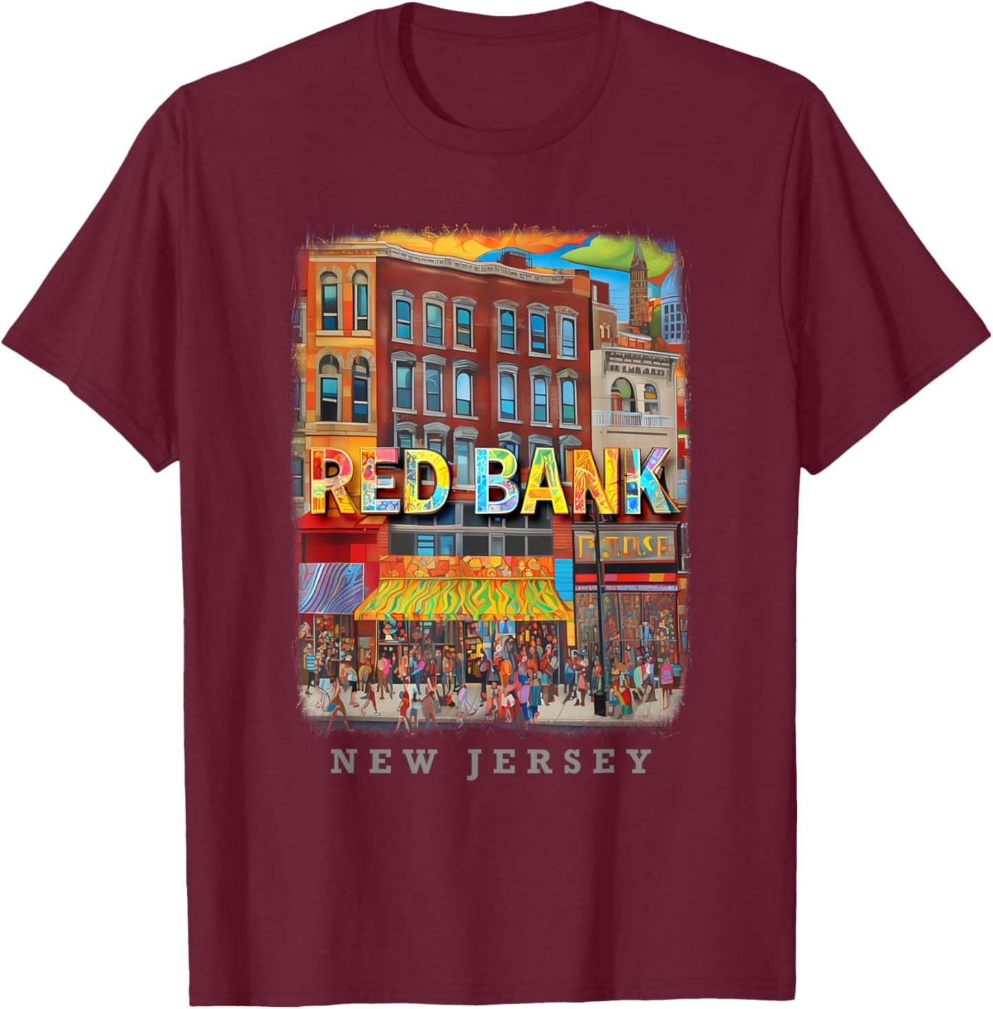 Red Bank New Jersey NJ Music and Art Scene SD503 T-Shirt - T-Shirt | Maroon