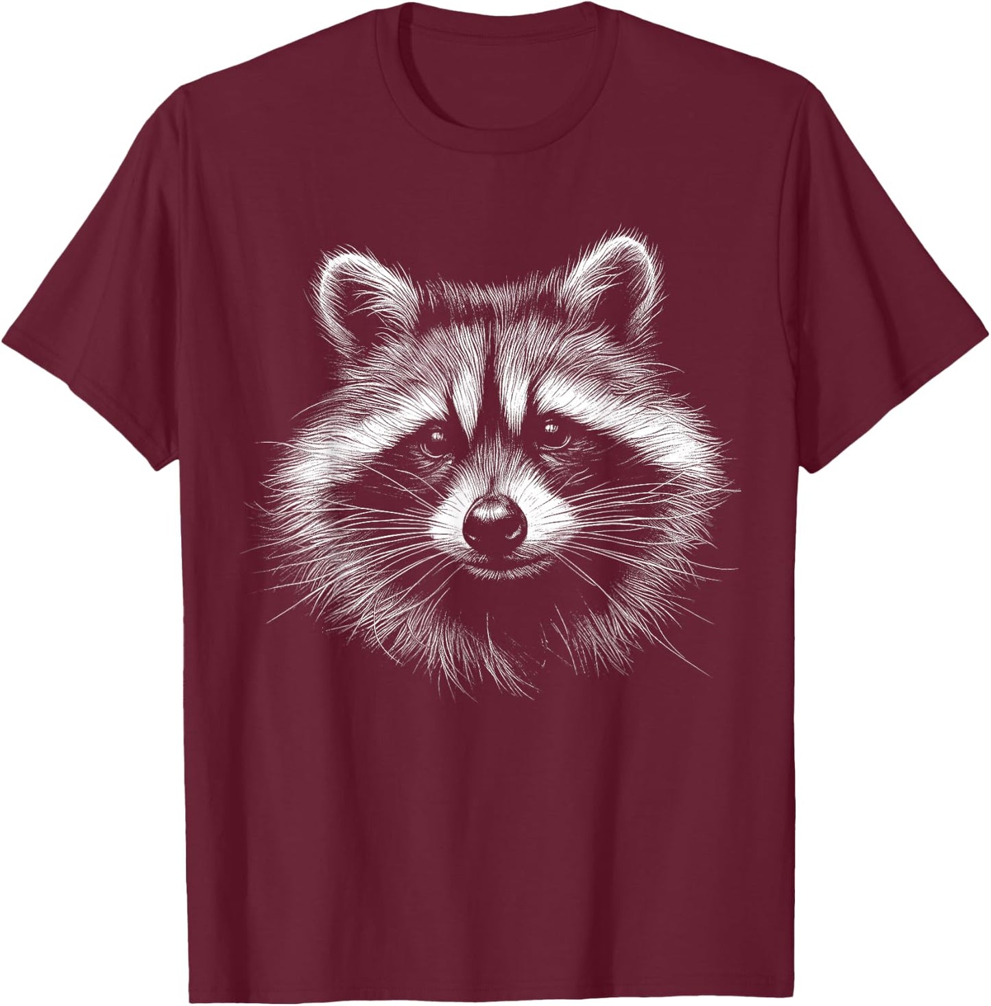 Adults Raccoon Lover Art Design , Black, Small, Short Sleeve, Classic Fit, Polyester 100% T-Shirt - T-Shirt | Maroon