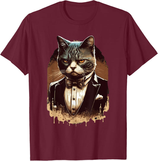Funny Mafia Cat Feline Gangster Cat Lovers Men Women T-Shirt - T-Shirt | Maroon