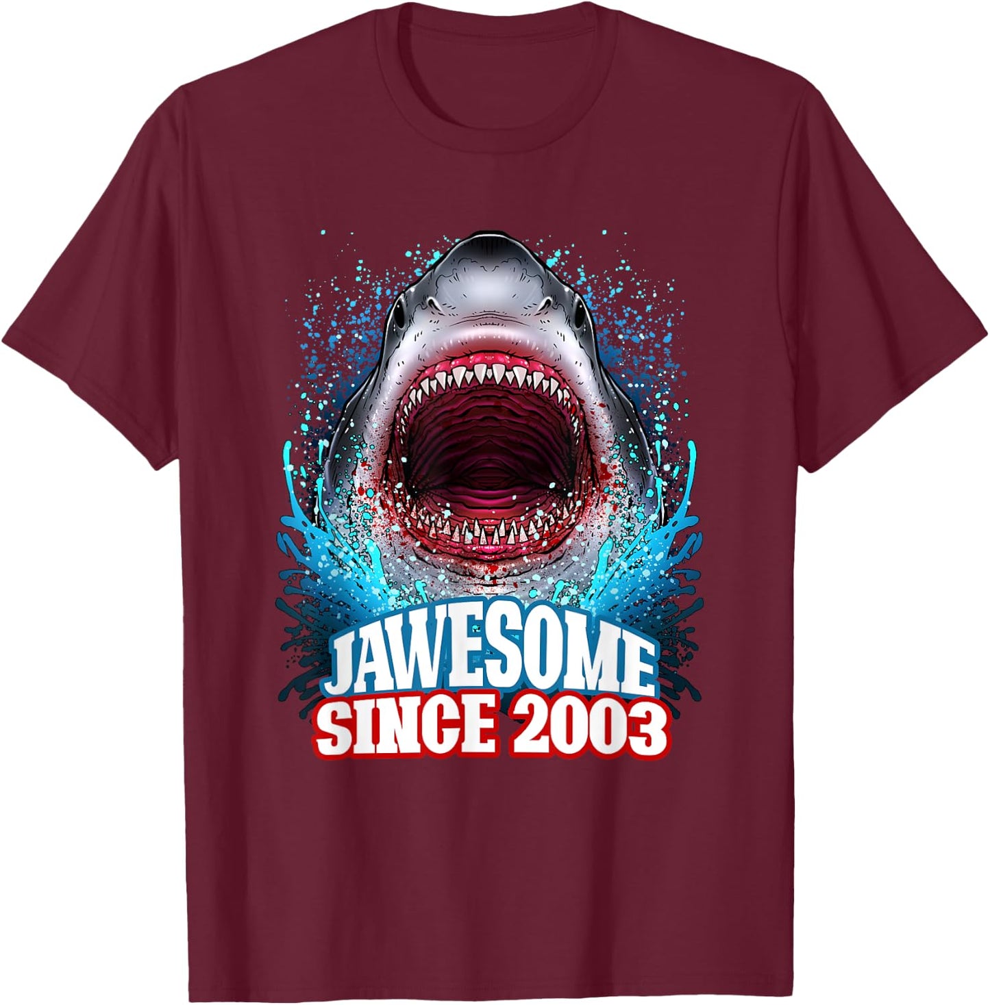 22nd Birthday Jawesome Since 2003 Shark 22 Years Old T-Shirt - T-Shirt | Maroon