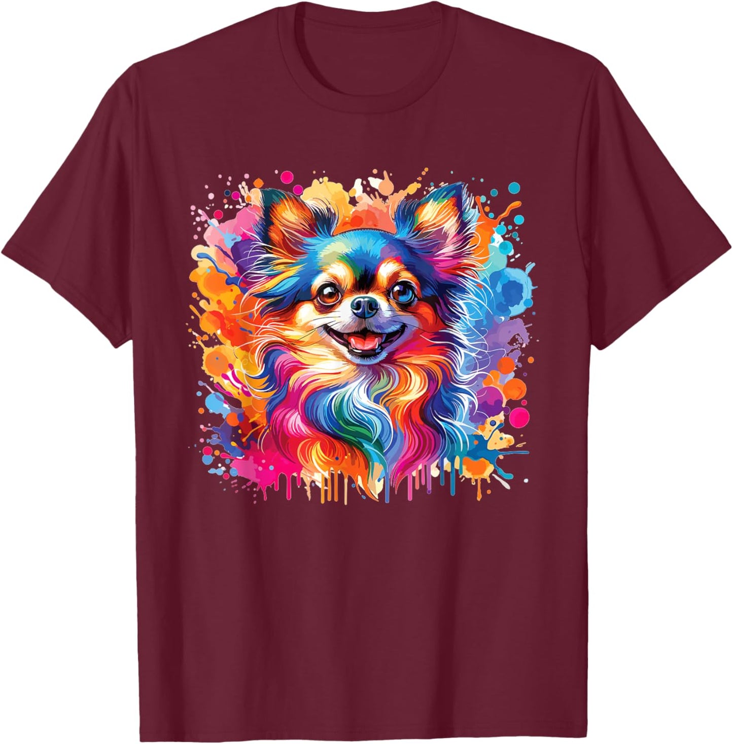 Watercolor Colorful Chihuahua Dogs T-Shirt - T-Shirt | Maroon