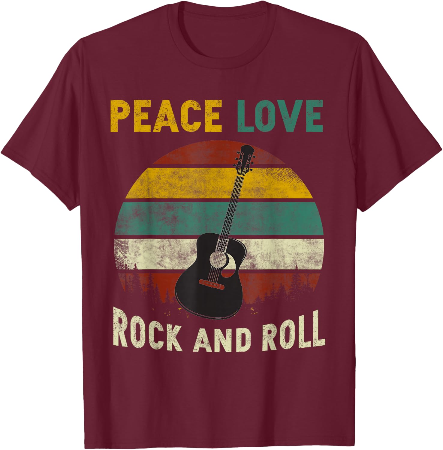 Peace Love Rock and Roll Guitar Player Guitarist Vintage T-Shirt - T-Shirt | Maroon