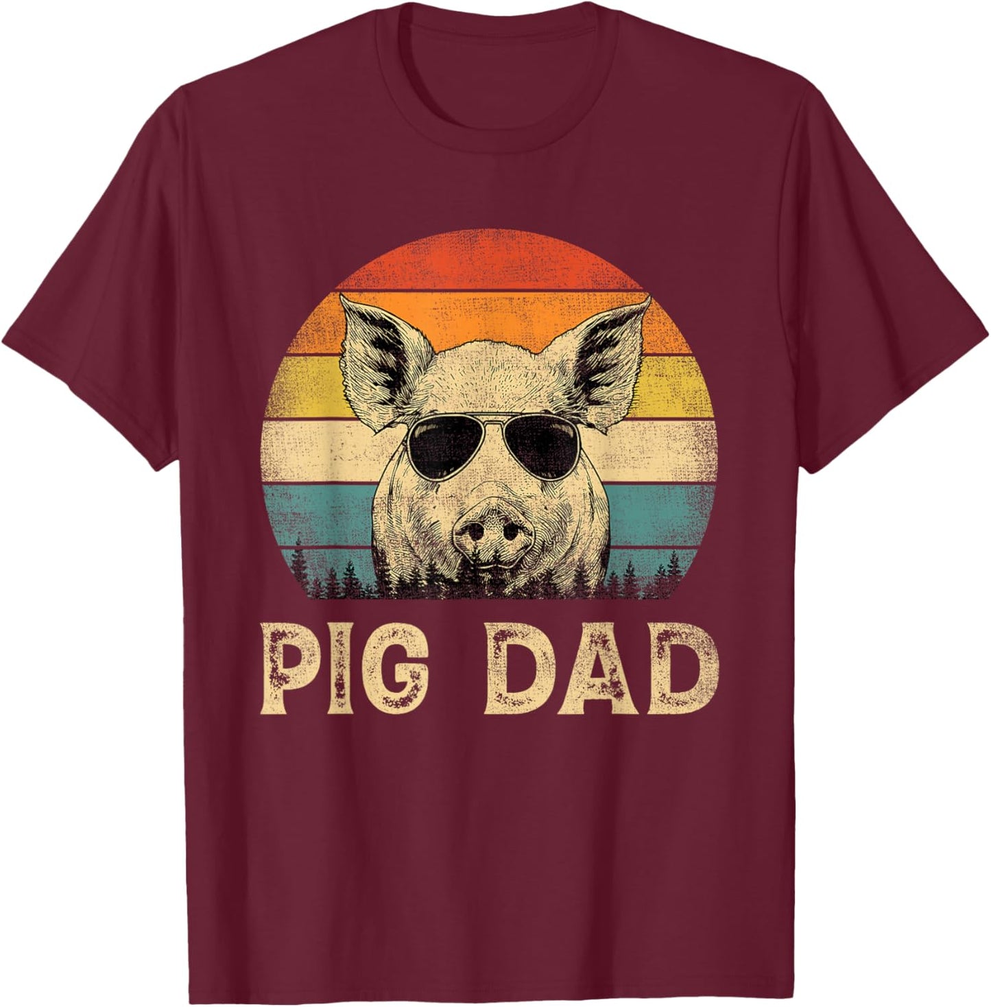 Vintage Pig Dad Pig Lovers Daddy Father's Day T-Shirt - T-Shirt | Maroon