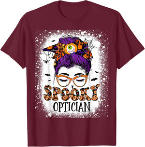 Spooky Optician Eye Doctor Halloween Messy Bun Optometrist T-Shirt - T-Shirt | Maroon