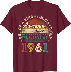 Awesome since January 1961 65 Year Old 65th Birthday Men Dad T-Shirt - T-Shirt | Maroon