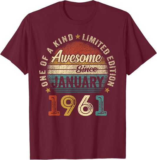 Awesome since January 1961 65 Year Old 65th Birthday Men Dad T-Shirt - T-Shirt | Maroon