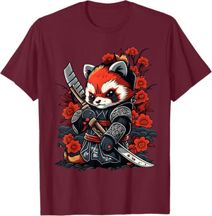 Funny Cute Samurai Kawaii Red Panda Ninja T-Shirt - T-Shirt | Maroon
