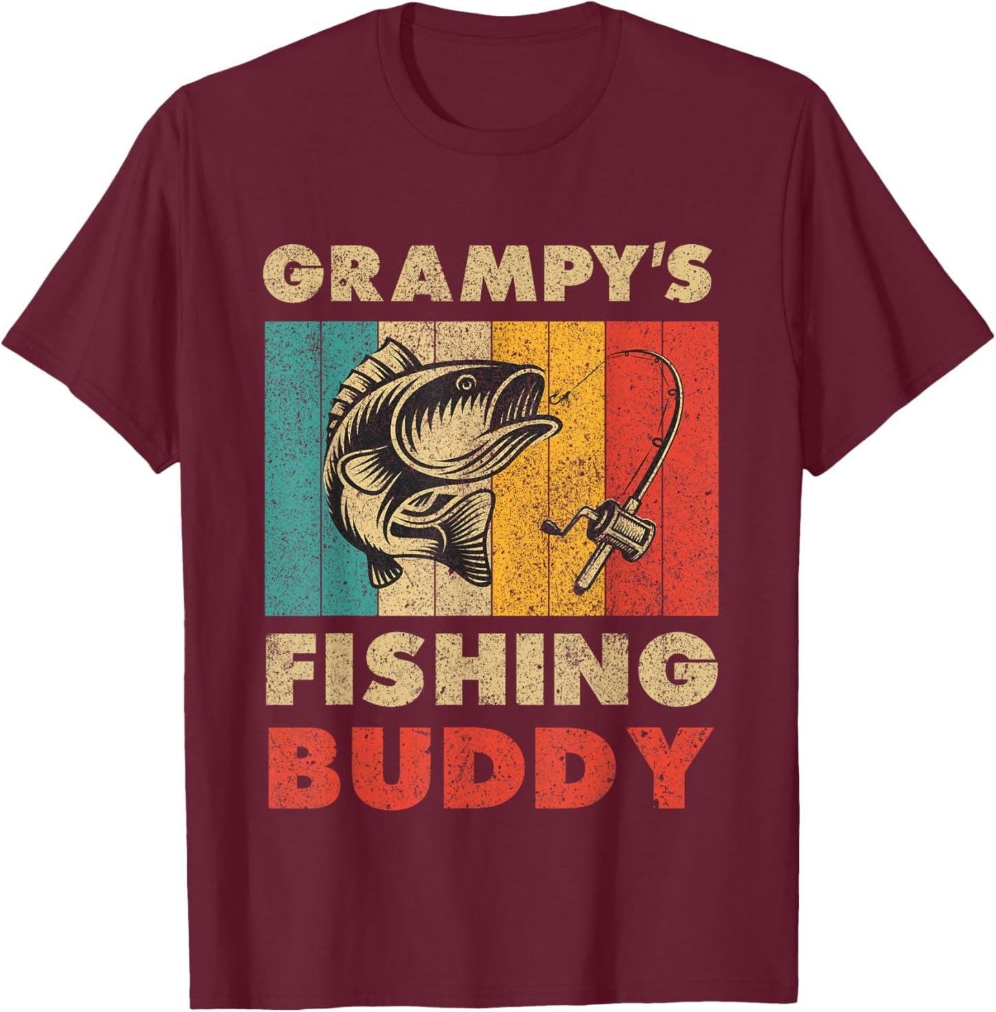 Funny Fishing Grampy's Fishing Buddy Vintage Fishing T-Shirt - T-Shirt | Maroon