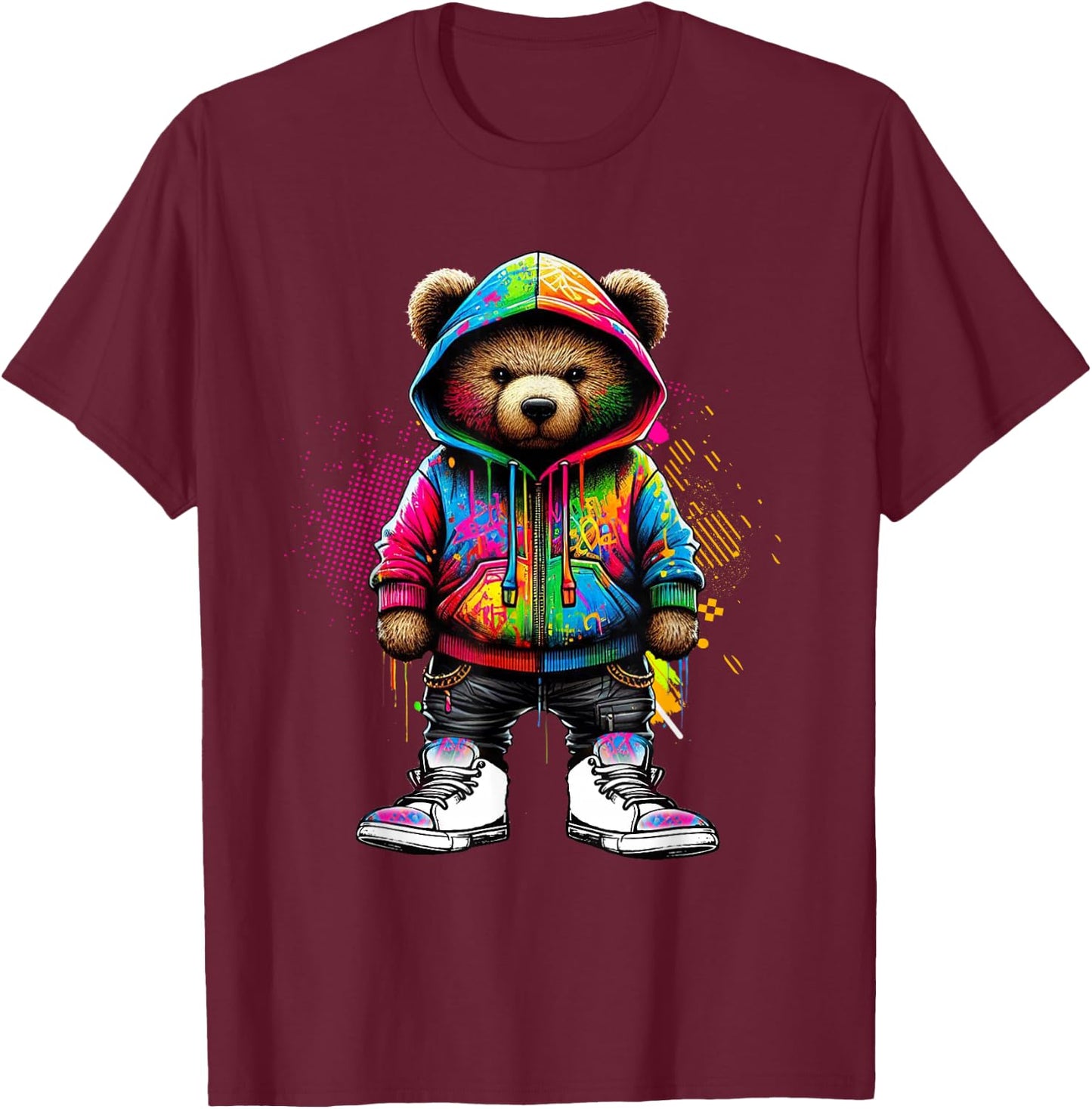 Hip Hop Teddy Bear Colorful Urban Rap Music Breakdancing T-Shirt - T-Shirt | Maroon