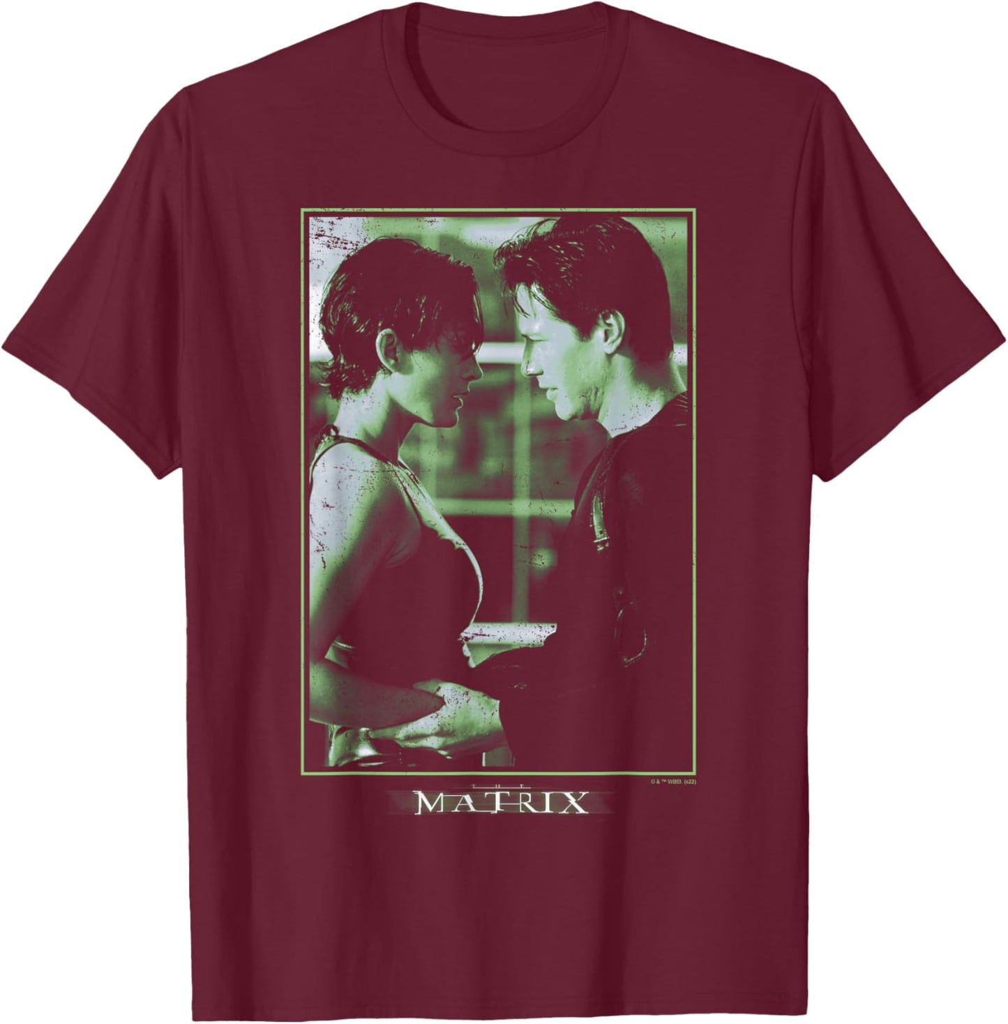 The Matrix Neo and Trinity Portrait Centered T-Shirt - T-Shirt | Maroon