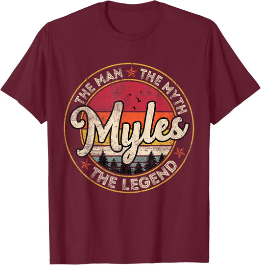 Myles The Man The Myth The Legend Personalized Name T-Shirt - T-Shirt | Maroon