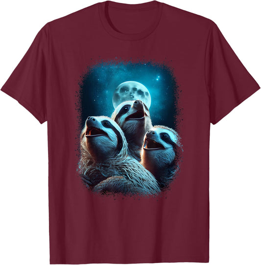 Sloth Howling At The Moon Funny Wild Animal Pet Sloth Lover T-Shirt - T-Shirt | Maroon