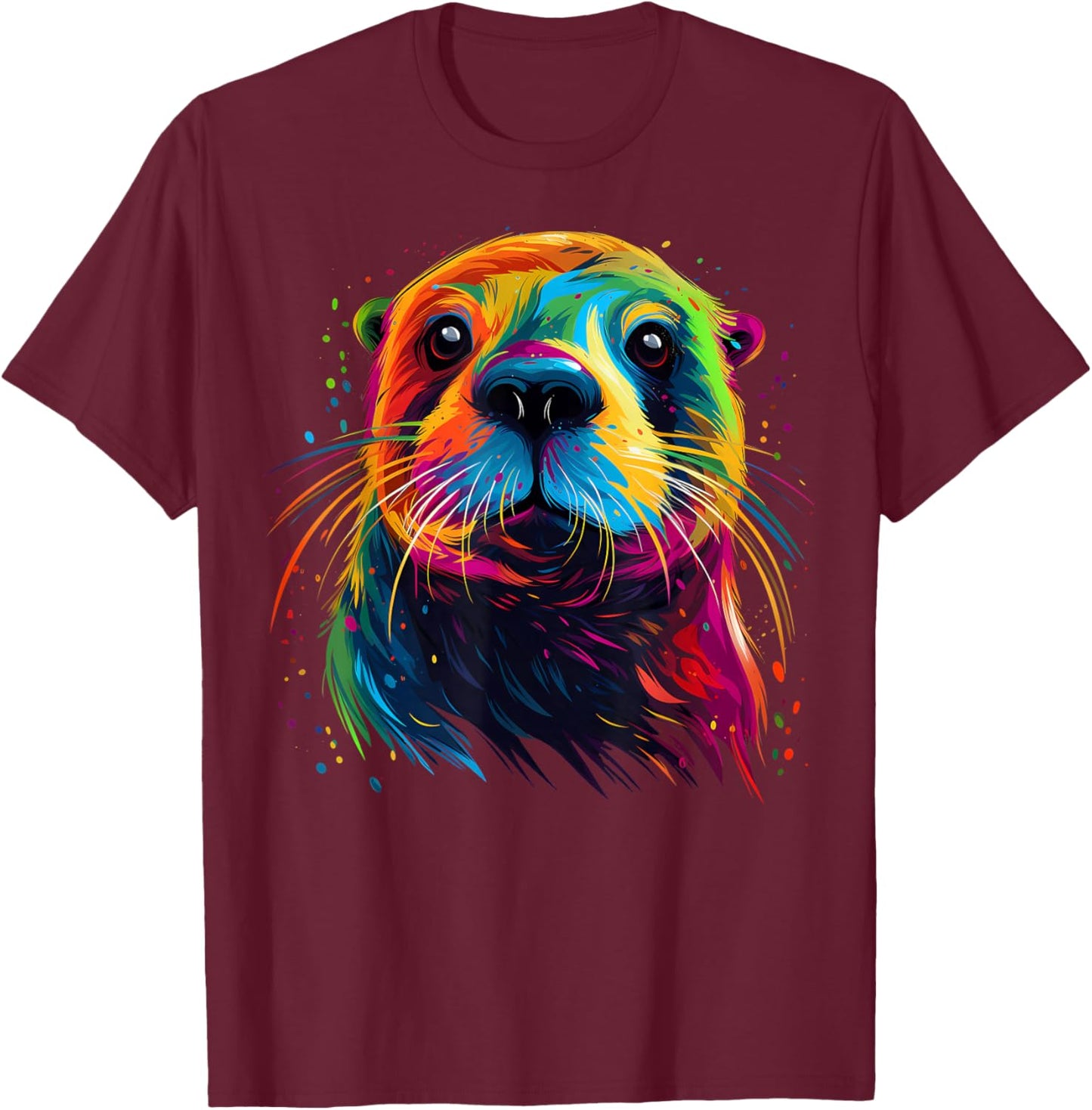 Otter Face Colorful River Sea Animal Art Lover Cute Black T-Shirt - T-Shirt | Maroon